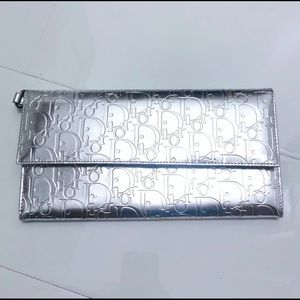 Dior Silver Monogram print Clutch metallic wristlet wallet